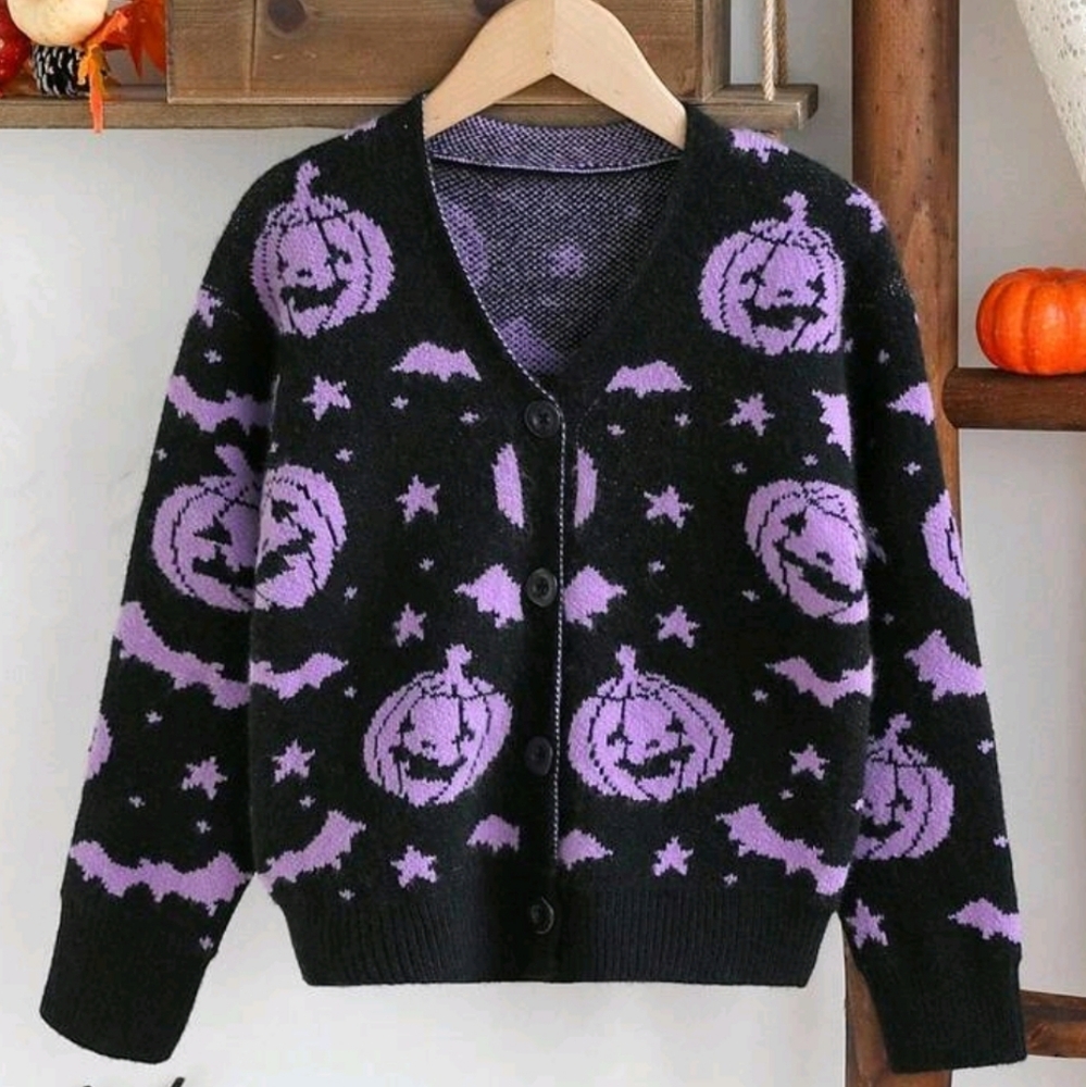 Purple and Black Halloween Tween Cardigan